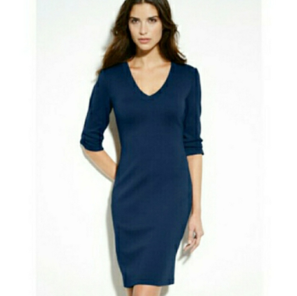 St. John dress in navy with 3/4" sleeves